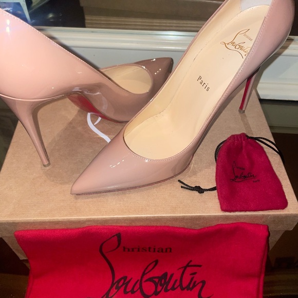 Christian Louboutin Kate 100 Nude Patent Leather Heels - 38.5 - Picture 1 of 10